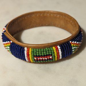Handmade Beaded African Leather Cuff Bracelet